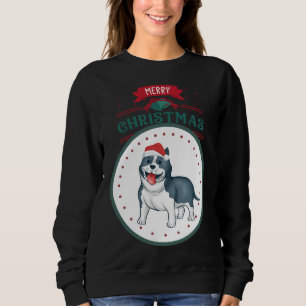 Hand Drawn Cute Pitbull With Santa Hat Merry Chris Sweatshirt
