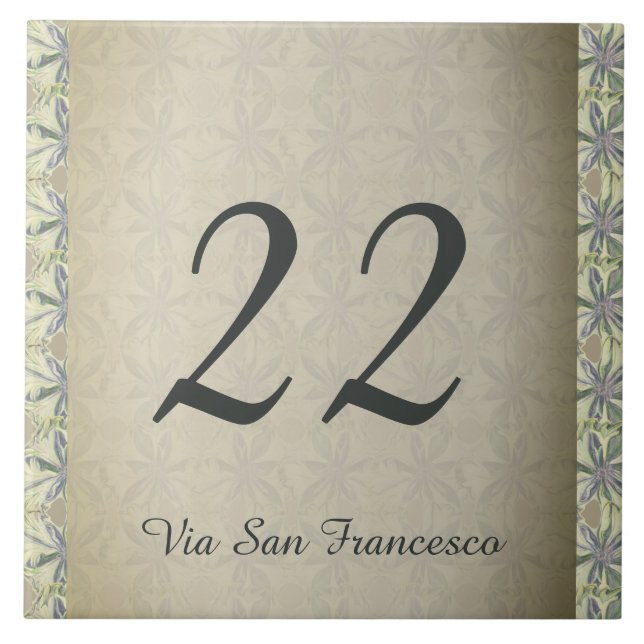 Hand-drawn Cyanus House Number & Street Ceramic Tile (Front)