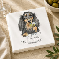 Hand Drawn Dachshund Dirty Martini Doodle Cocktail