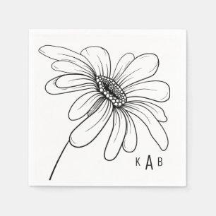 Hand-Drawn Daisy Monogram White Cocktail Napkins