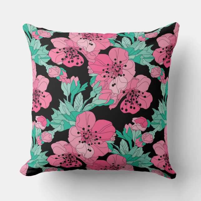 Hand Drawn Decorative Cherry Blossom Pattern  Cushion (Front)