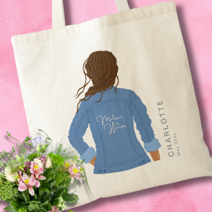 Hand Drawn Denim Jacket Brown Hair Matron of Honou Tote Bag