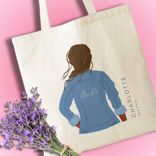 Hand Drawn Denim Jacket Dark Hair and Skin Bride Tote Bag