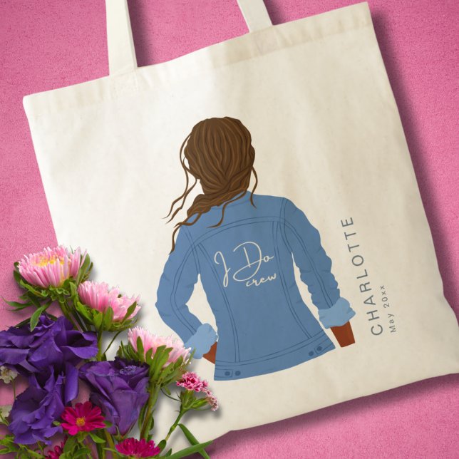 Hand Drawn Denim Jacket Dark Hair & Skin I Do Crew Tote Bag (Creator Uploaded)