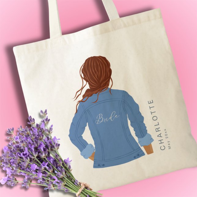 Hand Drawn Denim Jacket Red Hair Bride Tote Bag (Creator Uploaded)