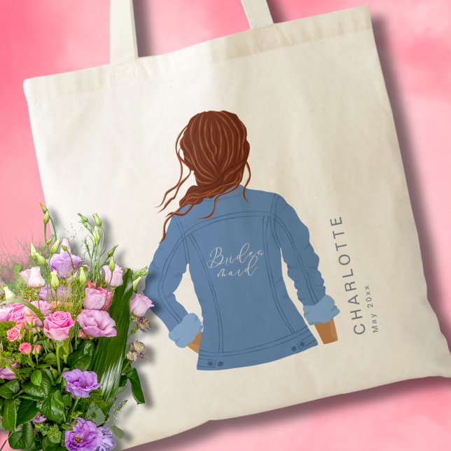 Hand Drawn Denim Jacket Red Hair Bridesmaid Tote Bag (Creator Uploaded)