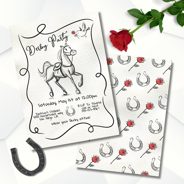 Hand drawn Derby Racehorse Modern Doodle party Invitation (Creator Uploaded)