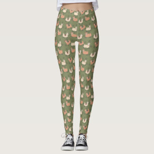 Hand Drawn Desert Llamas Olive Background Leggings