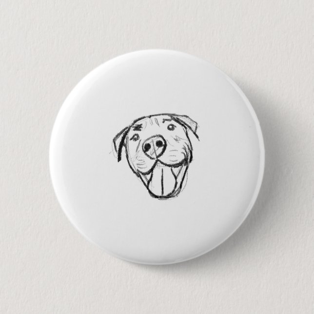 hand drawn digital smiling pit bull 6 cm round badge (Front)