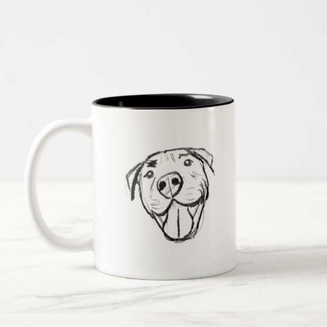 hand drawn digital smiling pit bull Two-Tone coffee mug (Left)
