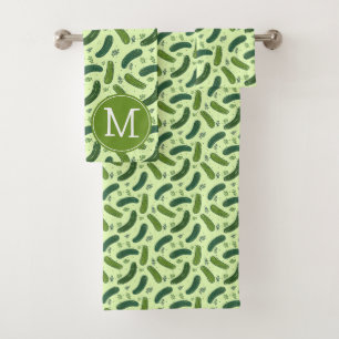 Hand Drawn Dill Pickle Pattern Bath Towel Set