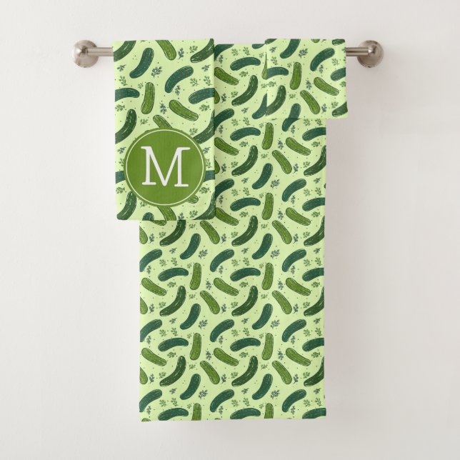 Hand Drawn Dill Pickle Pattern Bath Towel Set (Insitu)