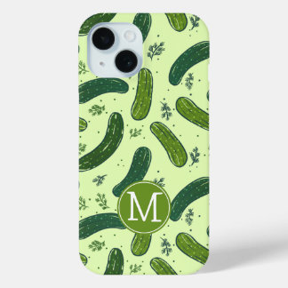 Hand Drawn Dill Pickle Pattern iPhone 15 Case