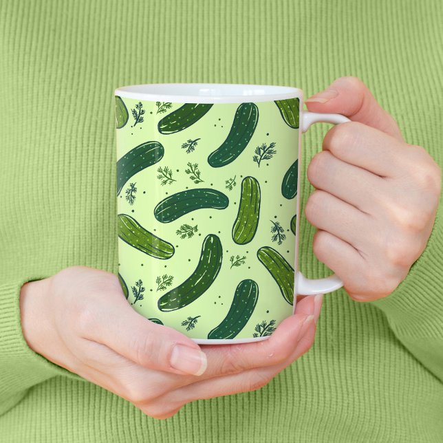 Hand Drawn Dill Pickle Pattern Coffee Mug (Pickle Pattern Mug)