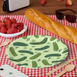 Hand Drawn Dill Pickle Pattern Paper Plate