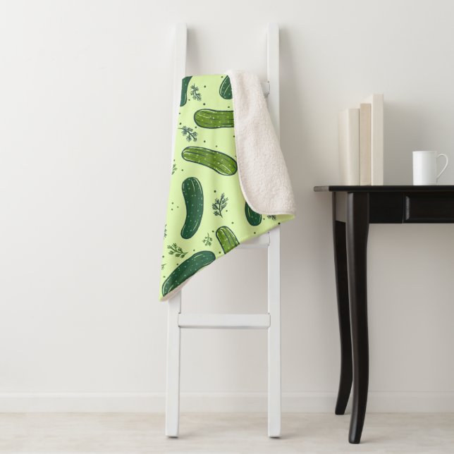 Hand Drawn Dill Pickle Pattern Sherpa Blanket (In Situ)