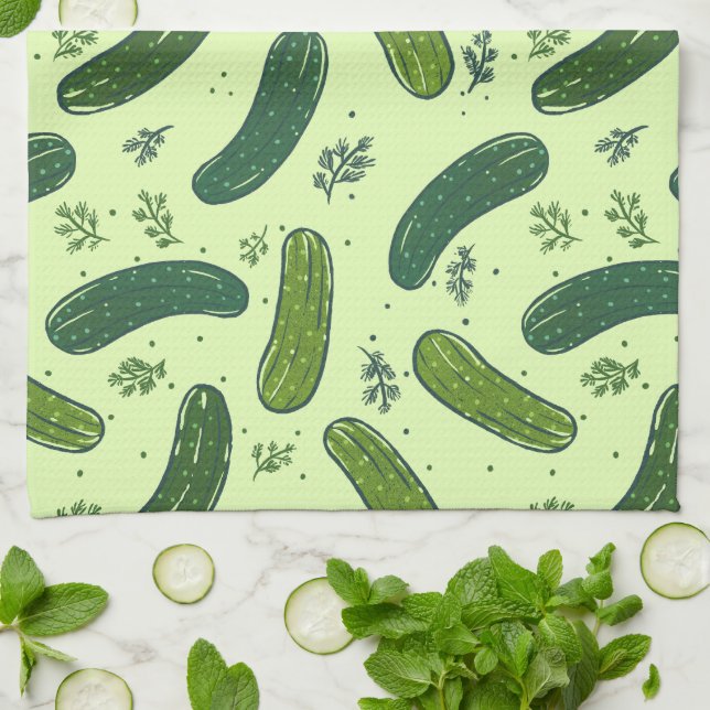 Hand Drawn Dill Pickle Pattern Tea Towel (Folded)