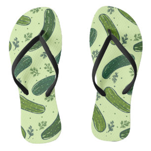 Hand Drawn Dill Pickle Pattern Thongs