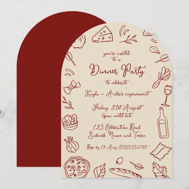 Hand Drawn Dinner Party Arch Invitation  (Front/Back)