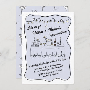 Hand Drawn Dinner Wedding Engagement Party Invitation