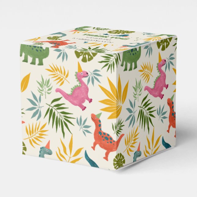 Hand-drawn Dinosaur Colourful Wild Birthday Party Favour Box (Front Side)