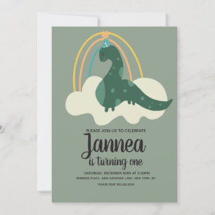 Hand Drawn Dinosaur Rainbow Birthday Party Green I Invitation