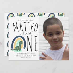 Hand Drawn Dinosaur Rainbow Birthday Party Photo Invitation