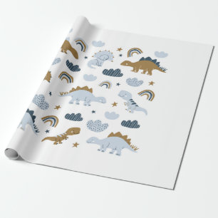 Hand drawn dinosaurs in scandinavian style with st wrapping paper