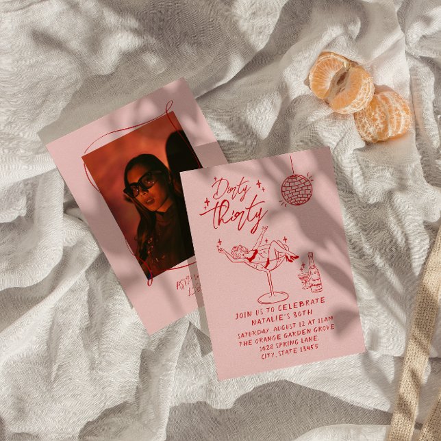 Hand Drawn Dirty Thirty 30th Photo Birthday Party Invitation (Creator Uploaded)