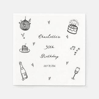 hand drawn disco ball 30th Birthday Party Favor Napkin