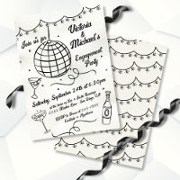 Hand Drawn Disco Ball Funky Engagement Party