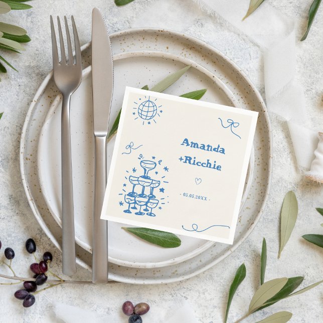 Hand Drawn Disco Whimsical Retro French Wedding Napkin (Creator Uploaded)