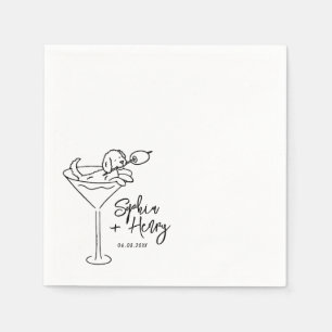 Hand Drawn Dog and Martini Whimsical Wedding  Napkin
