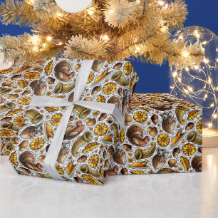 Hand Drawn Doodle Art for Thanksgiving Wrapping Paper