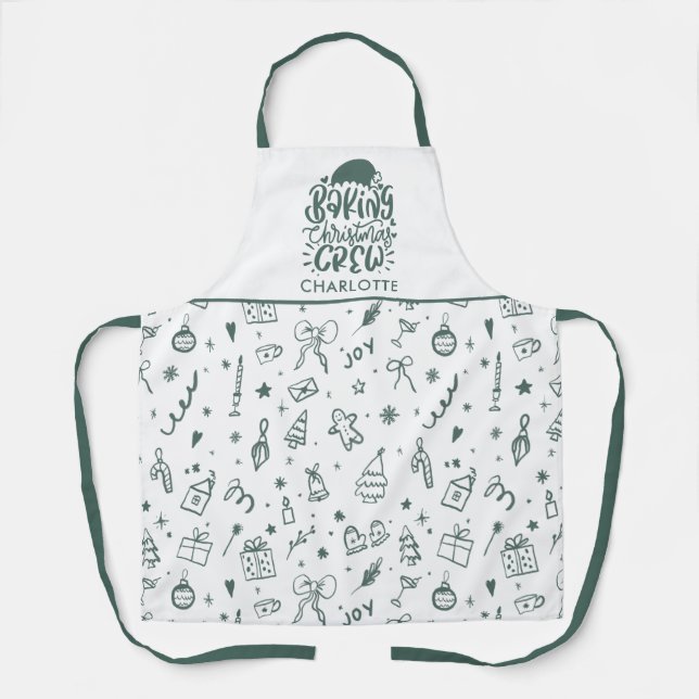Hand Drawn Doodle Baking Christmas Crew Apron (Front)