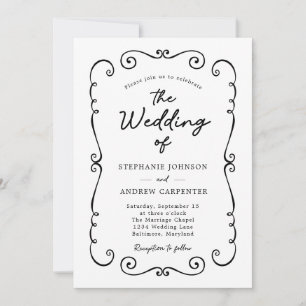 Hand Drawn Doodle Border QR Code Wedding Invitation