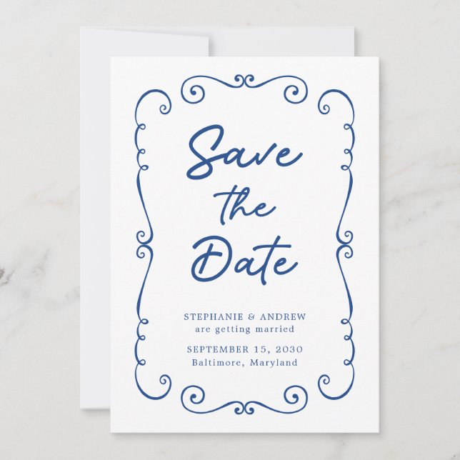 Hand Drawn Doodle Border Wedding Save the Date Invitation (Front)