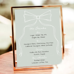 Hand Drawn Doodle Bow Sage Green Wedding Bar Poster