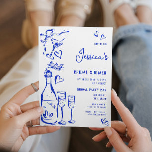 Hand Drawn Doodle Bridal Shower French Bow  Invitation