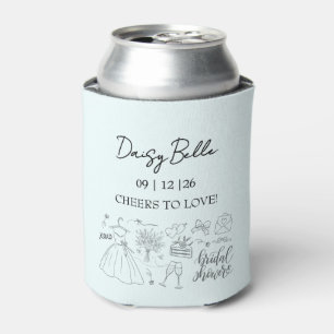 Hand Drawn Doodle Bridal Shower Green Can Cooler