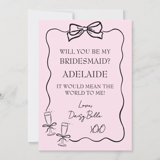 Hand Drawn Doodle Bridesmaid Proposal Pink Invitation (Front)
