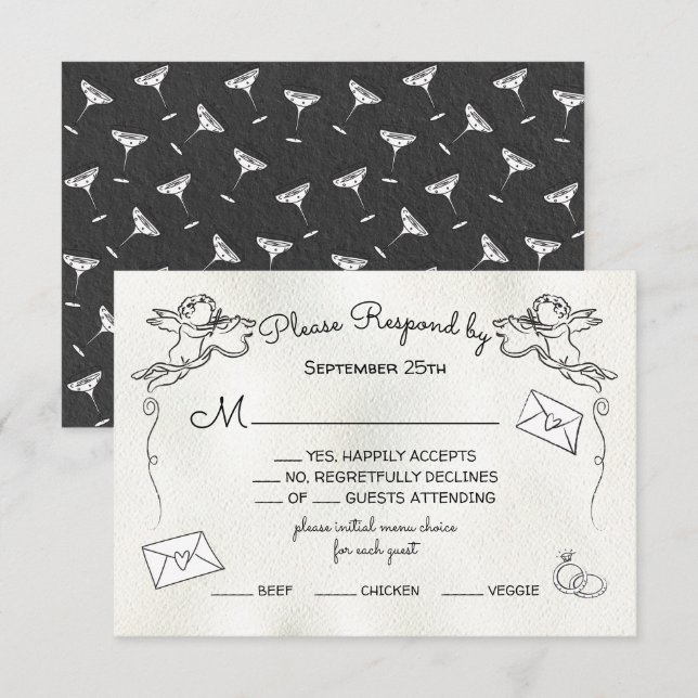 Hand drawn doodle Cherub Cupid RSVP Invitation (Front/Back)