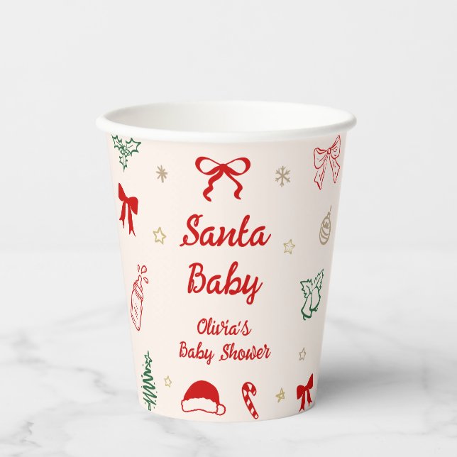 Hand Drawn Doodle Christmas Santa Baby Shower  Paper Cups (Front)