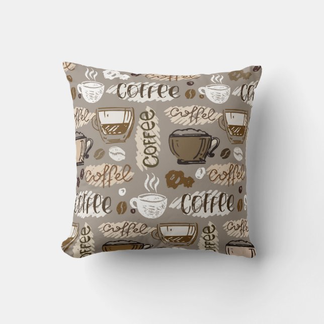 Hand drawn doodle coffee pattern background cushion (Front)