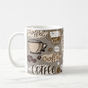 Hand drawn doodle coffee pattern background mug