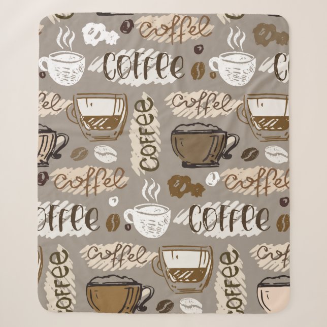 Hand drawn doodle coffee pattern background sherpa blanket (Front)