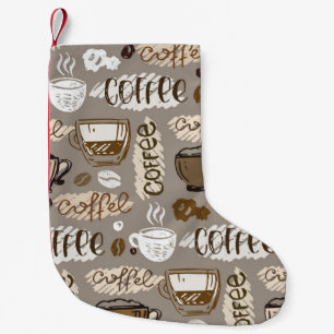 Hand drawn doodle coffee pattern background small christmas stocking