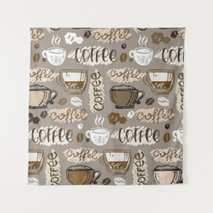 Hand drawn doodle coffee pattern background tapestry
