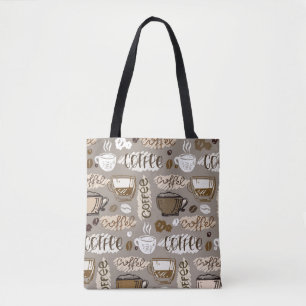 Hand drawn doodle coffee pattern background tote bag