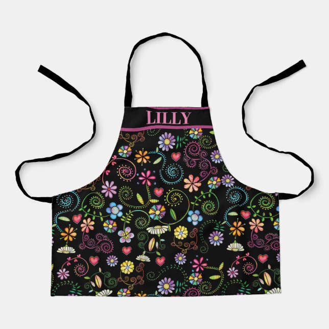 Hand Drawn Doodle Colourful Floral seamless patter Apron (Front)